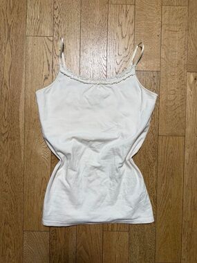 Y2K Coquette Ivory Ruffle Trim Camisole 2000s Romantic Minimalist Layering Tank